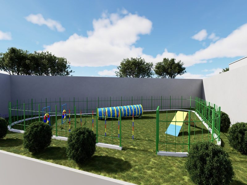Perspectiva ilustrativa do pet place do Flora Eco Residence
